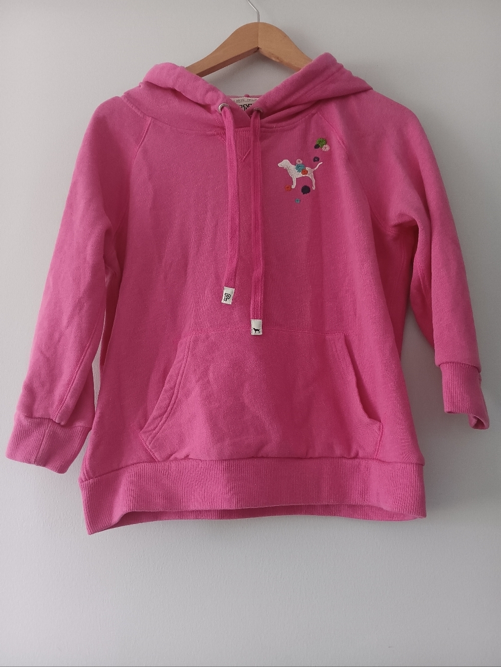 Victoria’s Secret PINK Pink Embroidered Floral Peace Love Hoodie 3/4 Sleeve M Y2